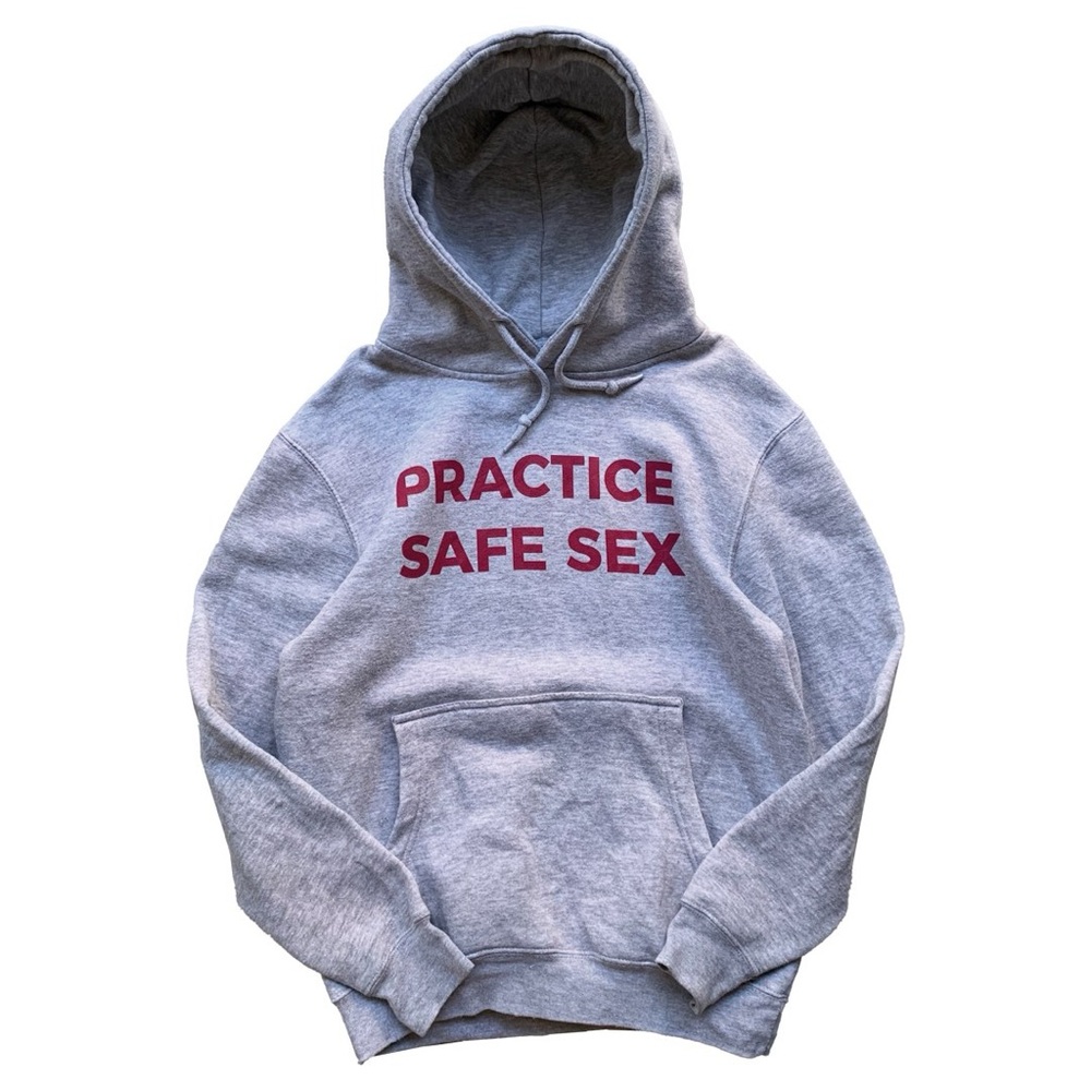 Size S Grey Practice Safe Sex Hoodie